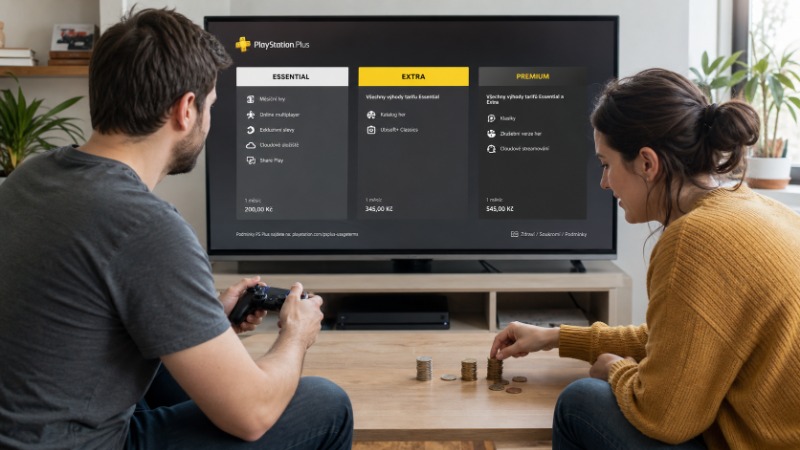 Obrazovka konzole PlayStation 5 s nabídkou úrovní předplatného PlayStation Plus