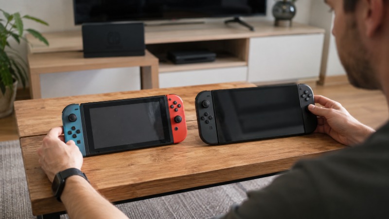 Nintendo Switch 2 a původní Nintendo Switch položené vedle sebe na stole